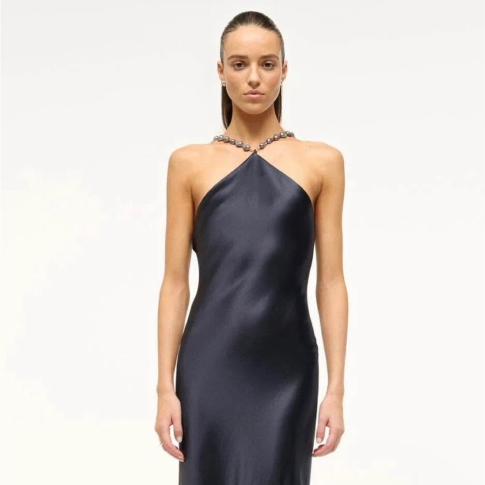 Elegant Black Satin Halter Dress